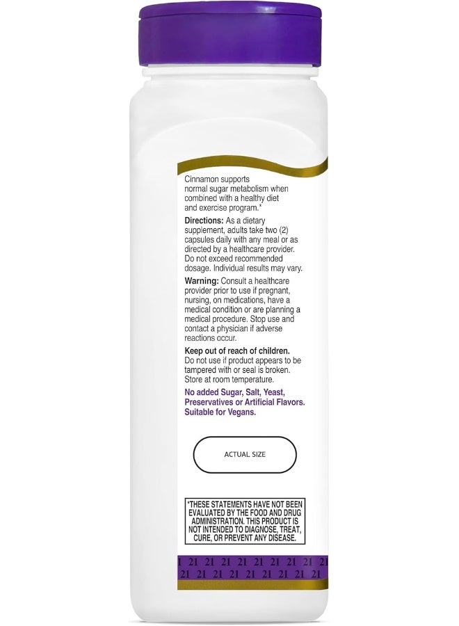 21st Century Cinnamon Dietary Supplement 1000 mg - 120 Vegetarian Capsules - Image 3